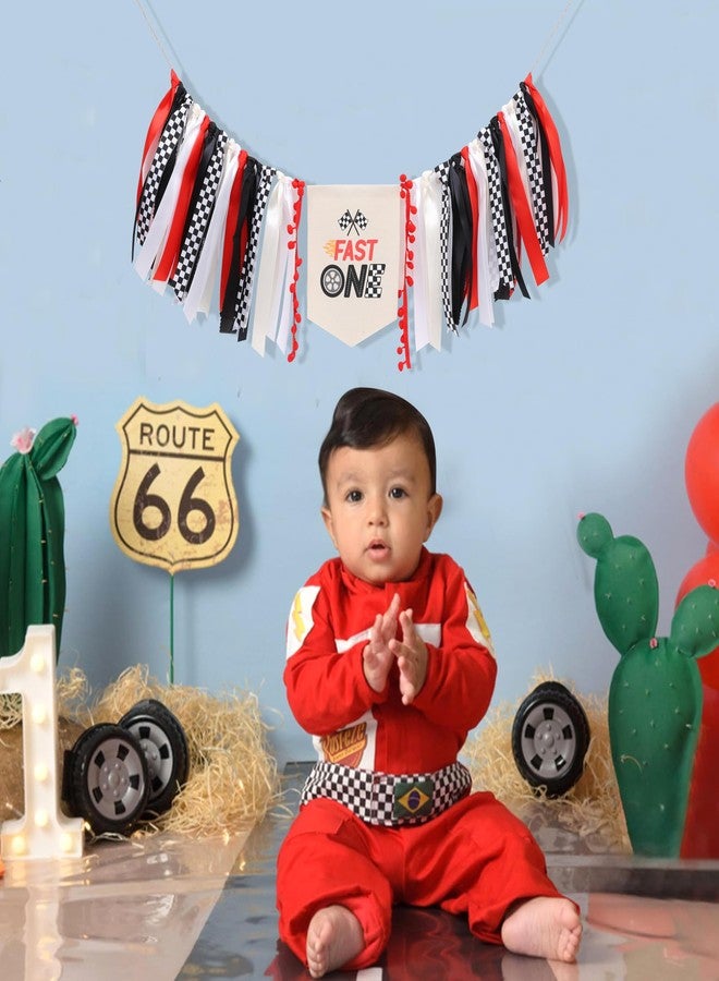 Jissoo Fast One High Chair Ribbon Banner - Racing Boys 1st Birthday Decorations,Red Black Ribbon Race Car Banner,Little Racer Birthday Photo Backdrop,Racing Vintage First Birthday Highchair Garland (Fast One Ribbon) - Image 3
